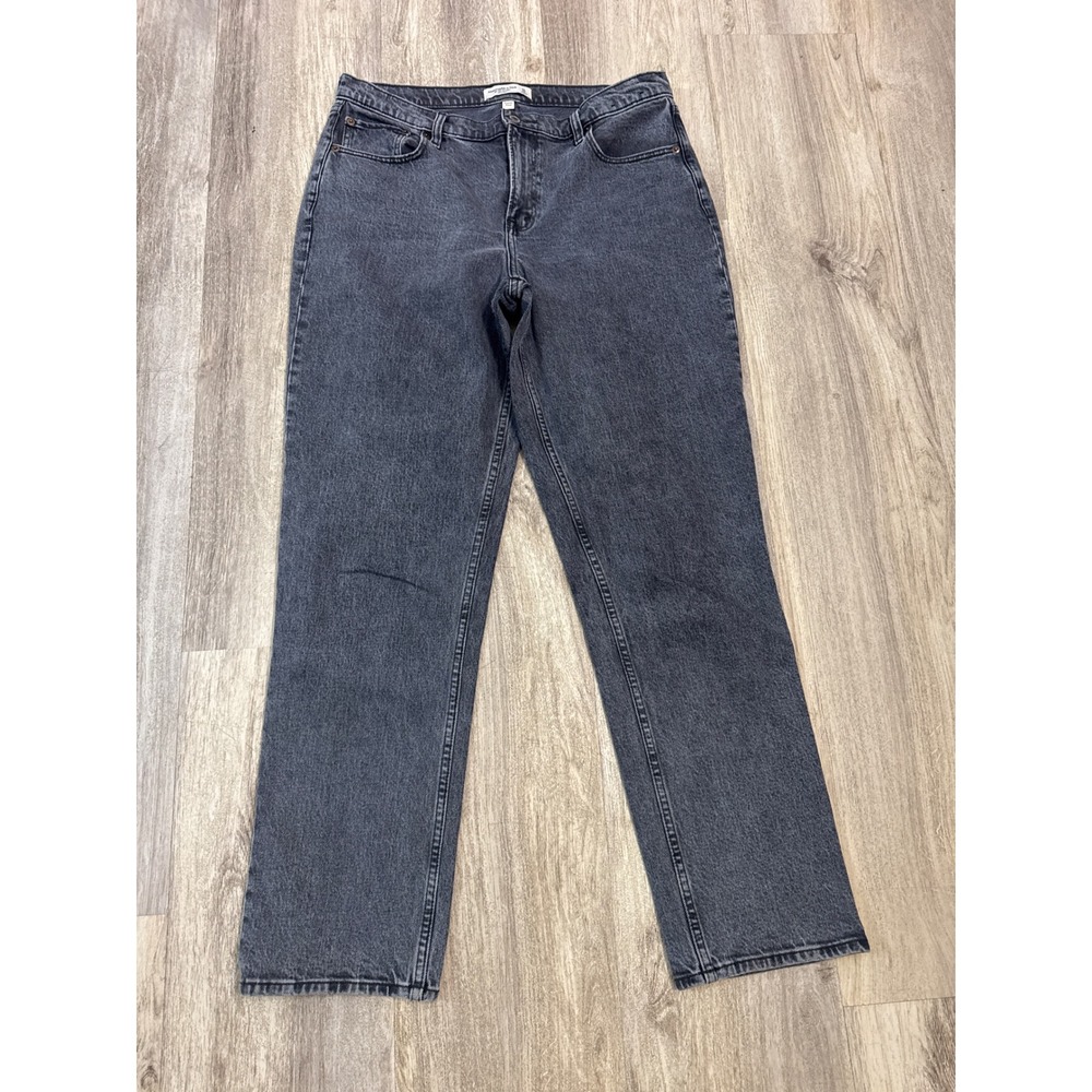 Abercrombie & Fitch Curve Love 90s Straight Mid Rise Jeans Washed Black 31 12L